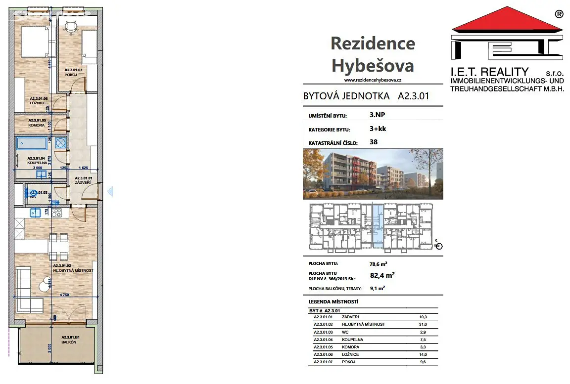 Prodej bytu 3+kk 82 m², Hybešova, Vyškov - Vyškov-Předměstí