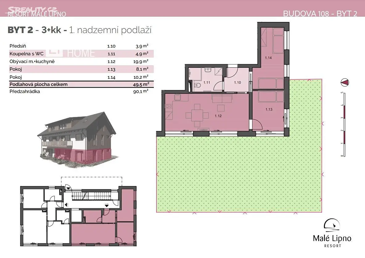 Prodej bytu 3+kk 49 m², Černá v Pošumaví, okres Český Krumlov