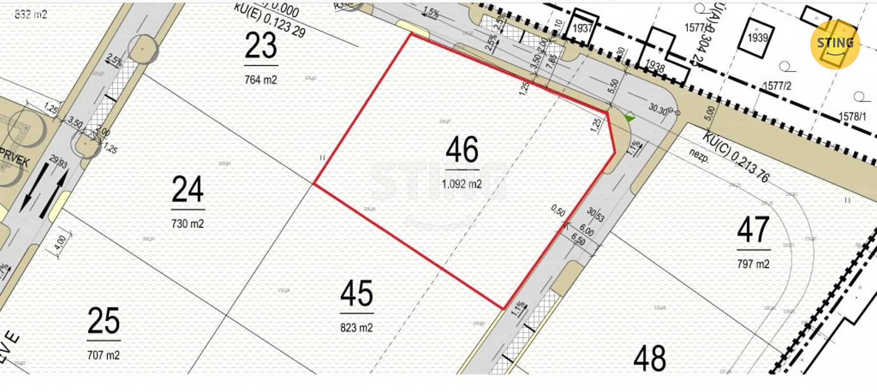 Prodej  stavebního pozemku 1 031 m², Chlumec nad Cidlinou - Kladruby, okres Hradec Králové