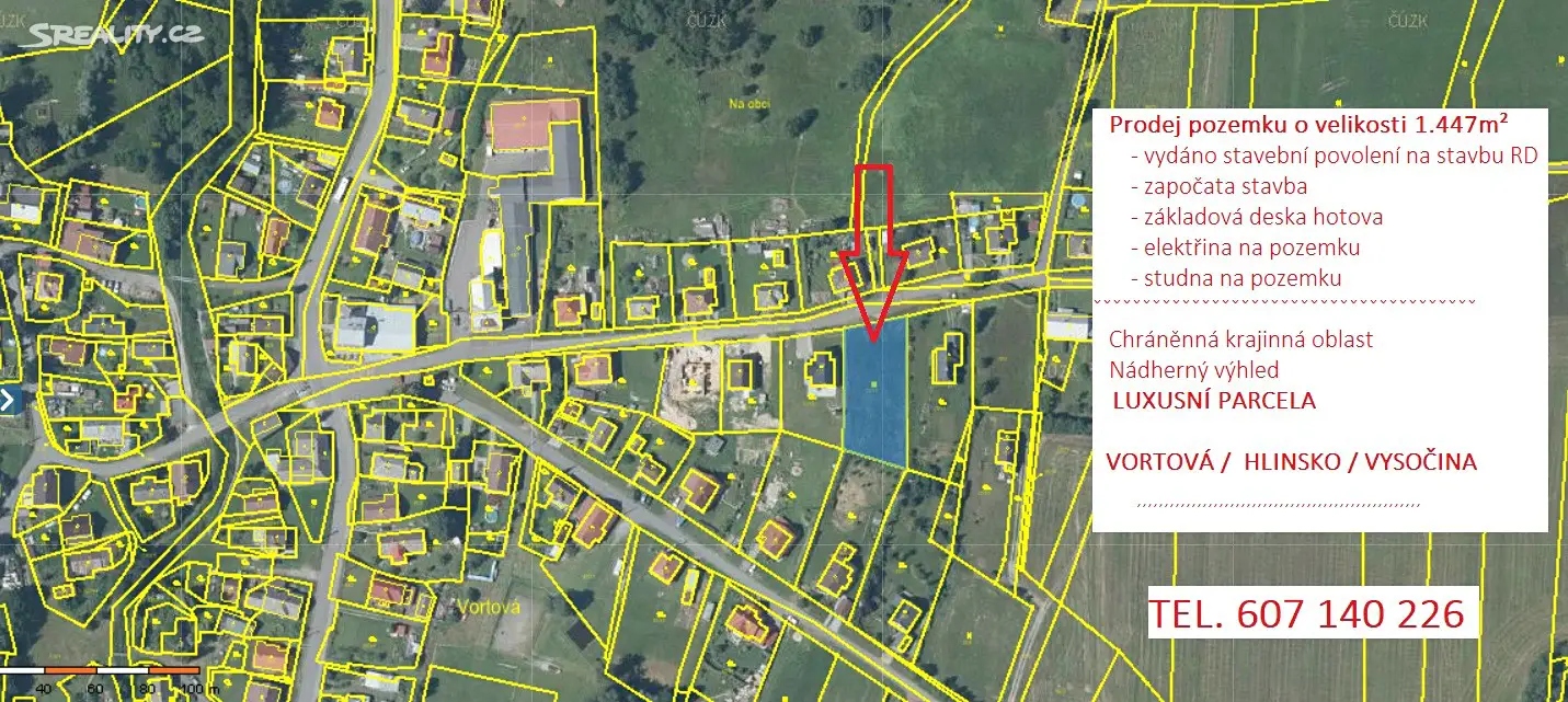 Prodej  stavebního pozemku 1 447 m², Vortová, okres Chrudim