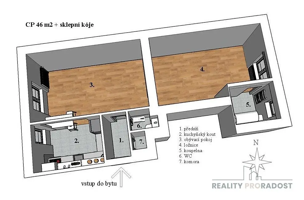 Pronájem bytu 2+kk 46 m², Slepá, Brno - Černá Pole
