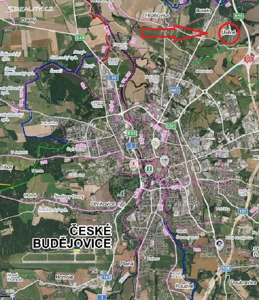 Prodej  komerčního pozemku 3 612 m², Úsilné, okres České Budějovice