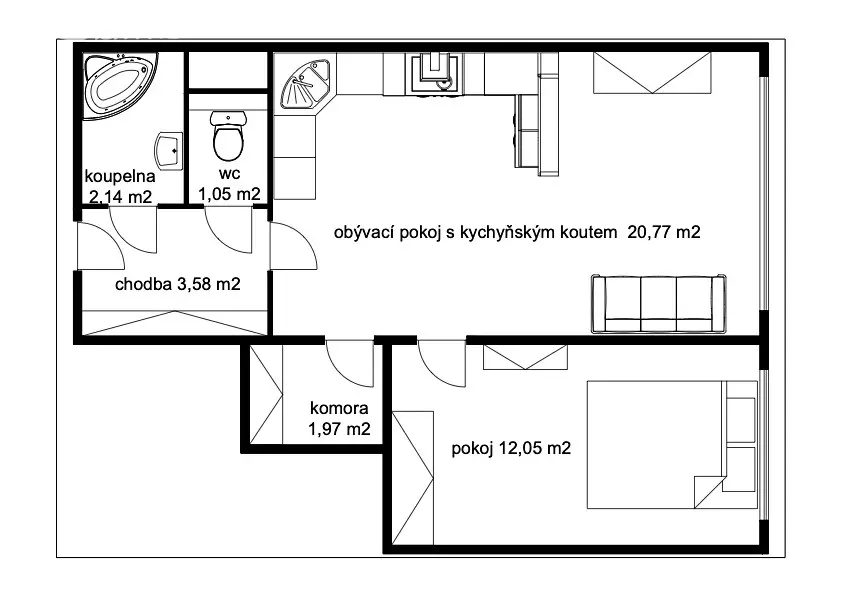 Pronájem bytu 2+kk 41 m², Klapálkova, Praha 4 - Chodov