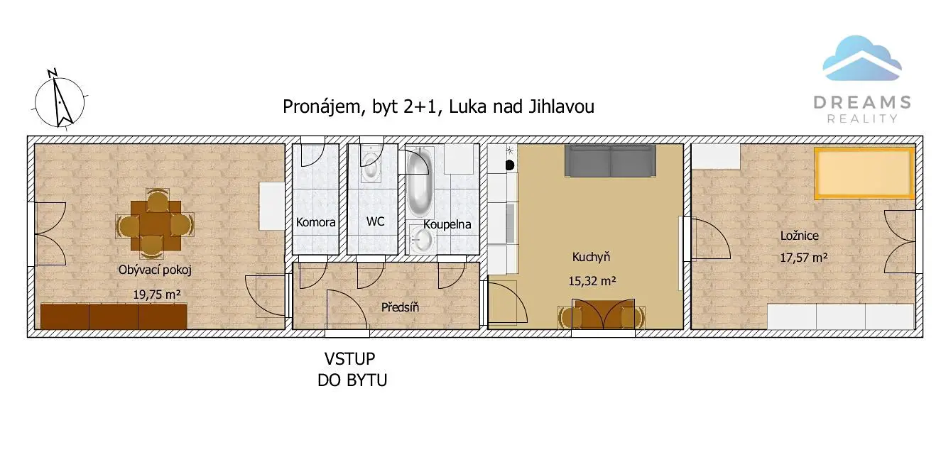 Pronájem bytu 2+1 58 m², nám. 9. května, Luka nad Jihlavou