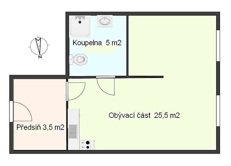 Pronájem bytu 2+kk 34 m², Rozkošného, Praha 5 - Smíchov