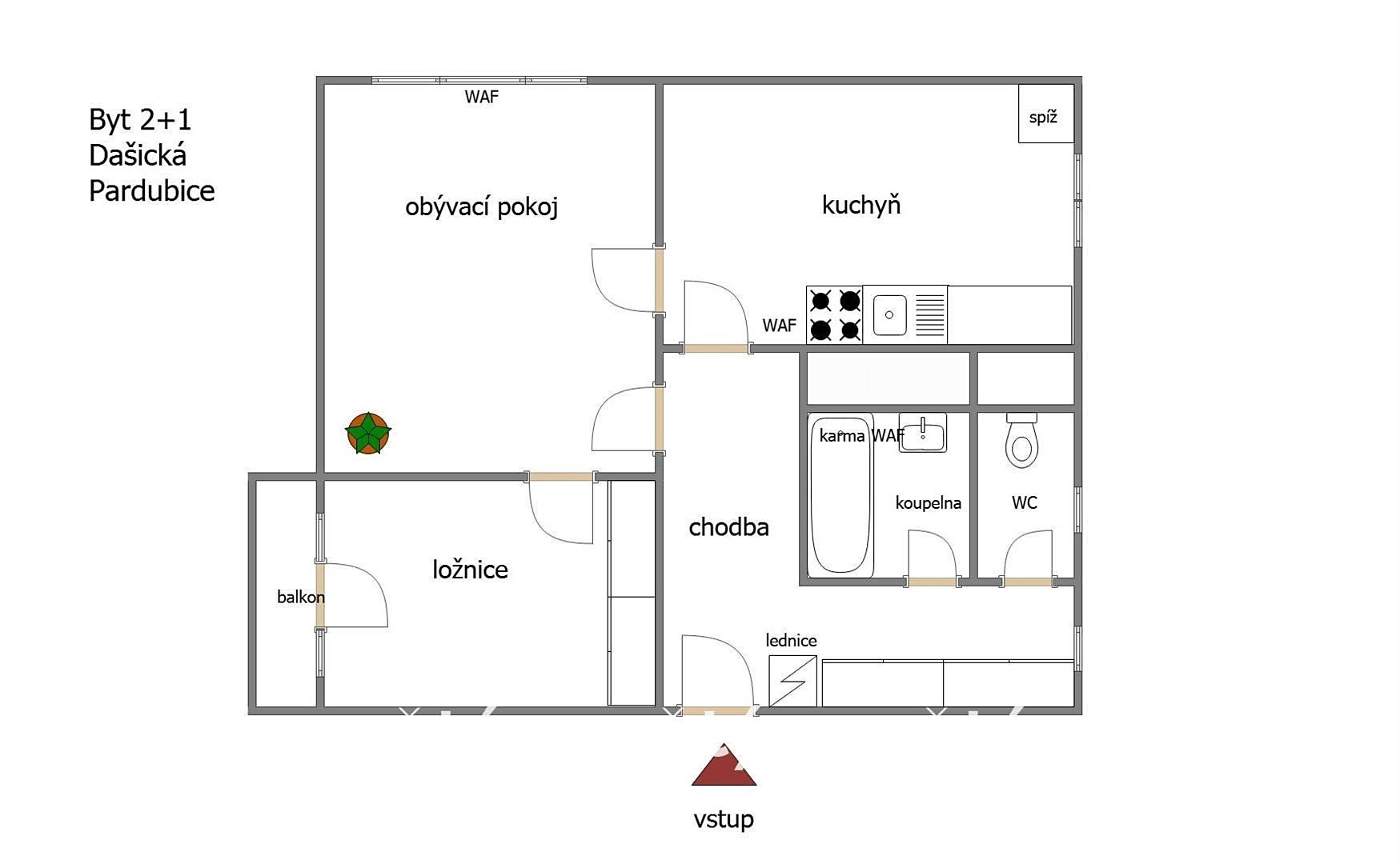 Prodej bytu 2+1 67 m², Dašická, Pardubice - Bílé Předměstí