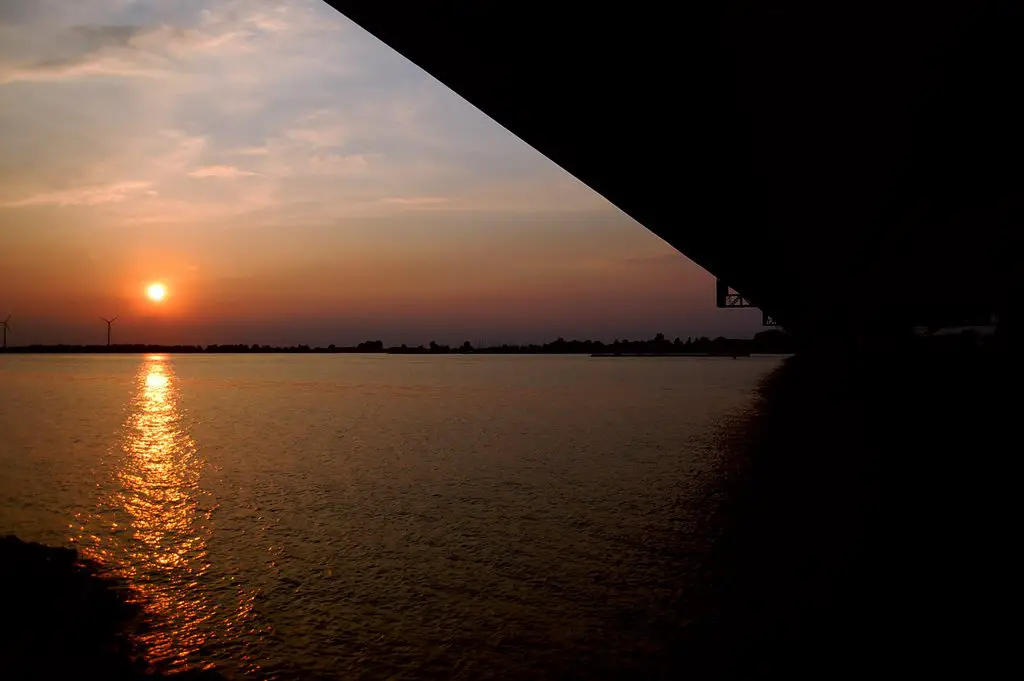Looking at the sunset at the Moerdijk Bridge, Netherlands