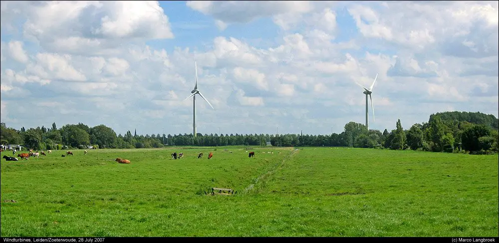Wind turbines near Leiden/Zoeterwoude, the Netherlands (stitch)