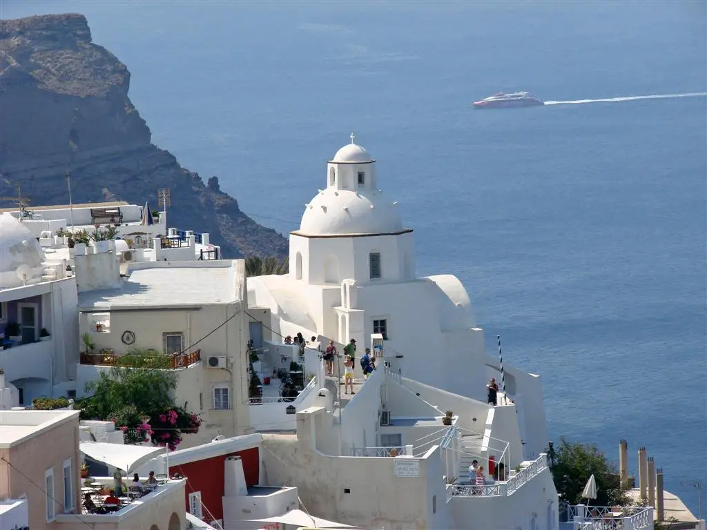 Fira Town Church and Caldera view - by  R©my