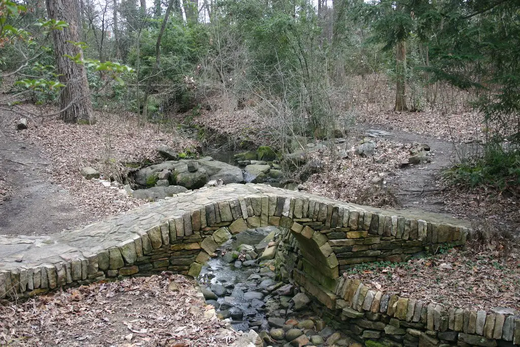 Stone Bridge In Woodland Garden At The Unc Charlotte Botanical